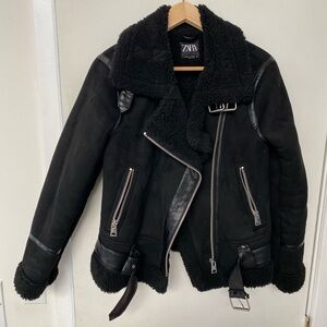 Zara Black Shearling Suede Jacket for Women